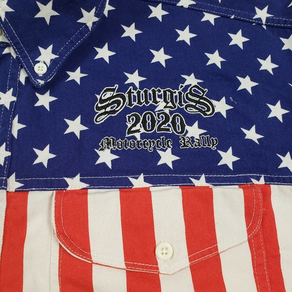 American Biker Image Sleevless Cutoff USA Sturgis Mens XL Motorcycle Rally MAGA - Picture 2 of 12